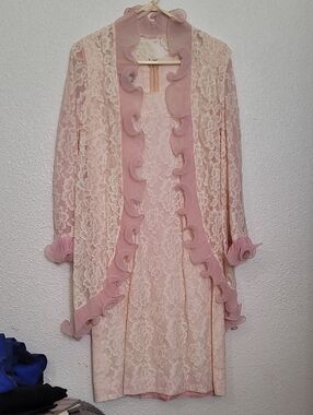 Vintage 1960s Dress With Ruffle Trim, Lilli Diamond Pink Lace
